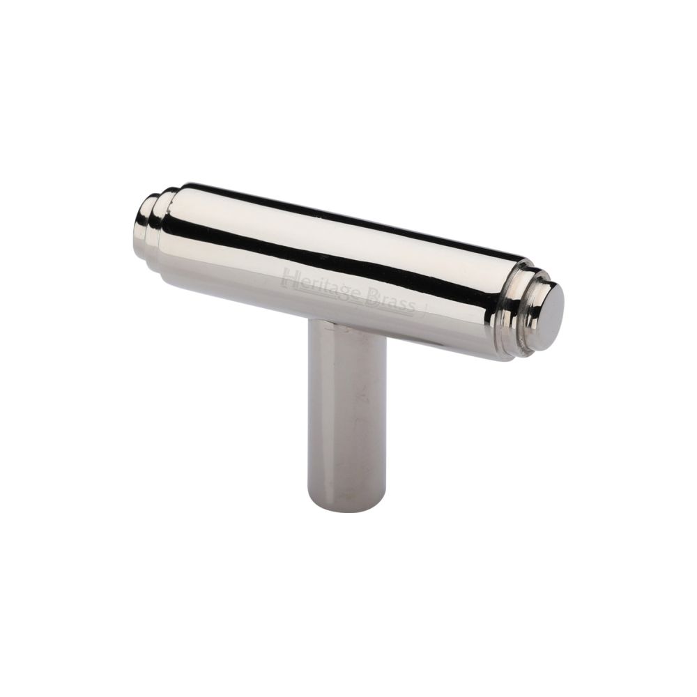 This is an image of a Heritage Brass - Cabinet Knob Stepped T-Bar Design 45mm Polished Nickel Finish, c4445-pnf that is available to order from T.H Wiggans Ironmongery in Kendal.