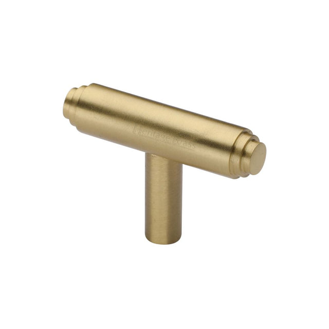 This is an image of a Heritage Brass - Cabinet Knob Stepped T-Bar Design 45mm Satin Brass Finish, c4445-sb that is available to order from T.H Wiggans Ironmongery in Kendal.