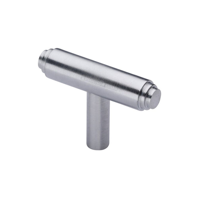 This is an image of a Heritage Brass - Cabinet Knob Stepped T-Bar Design 45mm Satin Chrome Finish, c4445-sc that is available to order from T.H Wiggans Ironmongery in Kendal.
