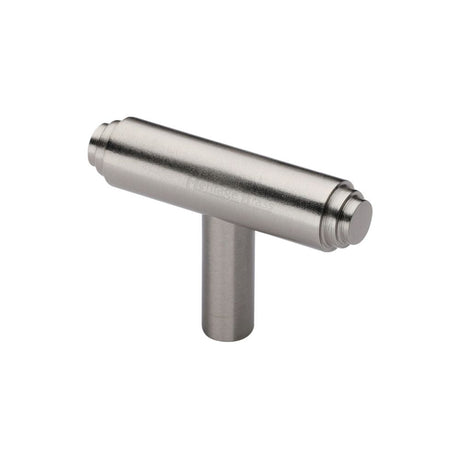 This is an image of a Heritage Brass - Cabinet Knob Stepped T-Bar Design 45mm Satin Nickel Finish, c4445-sn that is available to order from T.H Wiggans Ironmongery in Kendal.