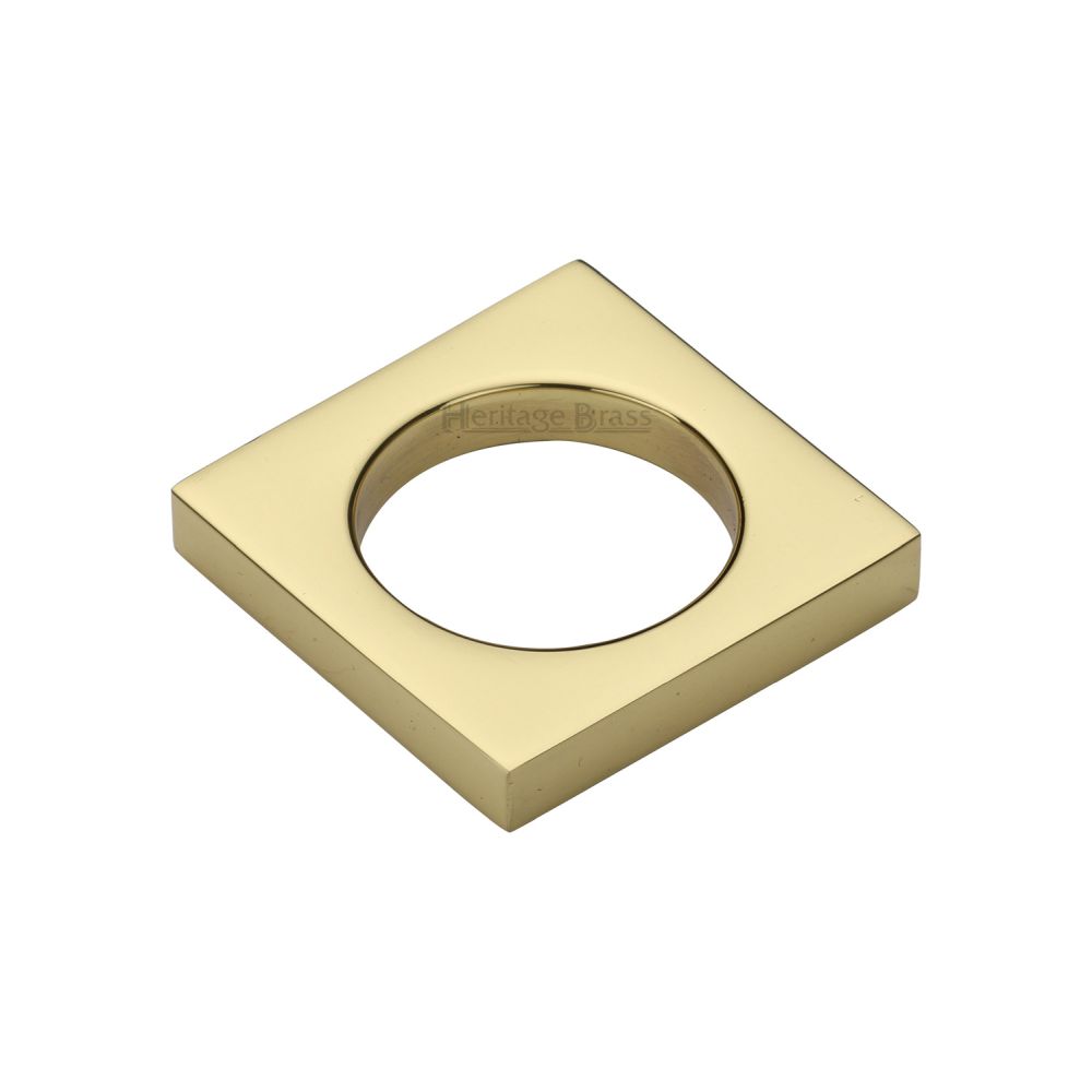 This is an image of a Heritage Brass - Cabinet Knob Square Ring Design 40mm Polished Brass Finish, c4465-pb that is available to order from T.H Wiggans Ironmongery in Kendal.