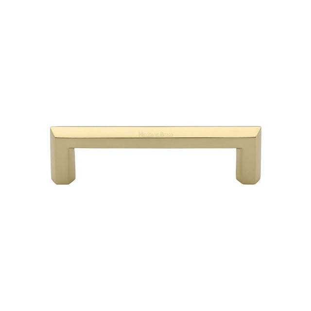 This is an image of a Heritage Brass - Cabinet Pull Hex Profile Design 102mm CTC Polished Brass Finish, c4473-102-pb that is available to order from T.H Wiggans Ironmongery in Kendal.