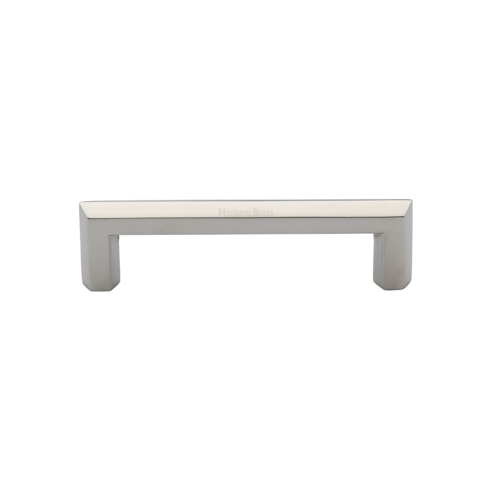 This is an image of a Heritage Brass - Cabinet Pull Hex Profile Design 102mm CTC Polished Nickel Finish, c4473-102-pnf that is available to order from T.H Wiggans Ironmongery in Kendal.