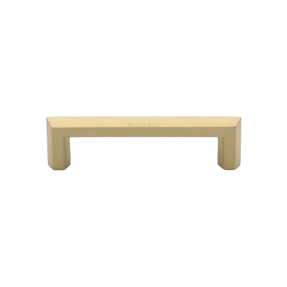 This is an image of a Heritage Brass - Cabinet Pull Hex Profile Design 102mm CTC Satin Brass Finish, c4473-102-sb that is available to order from T.H Wiggans Ironmongery in Kendal.