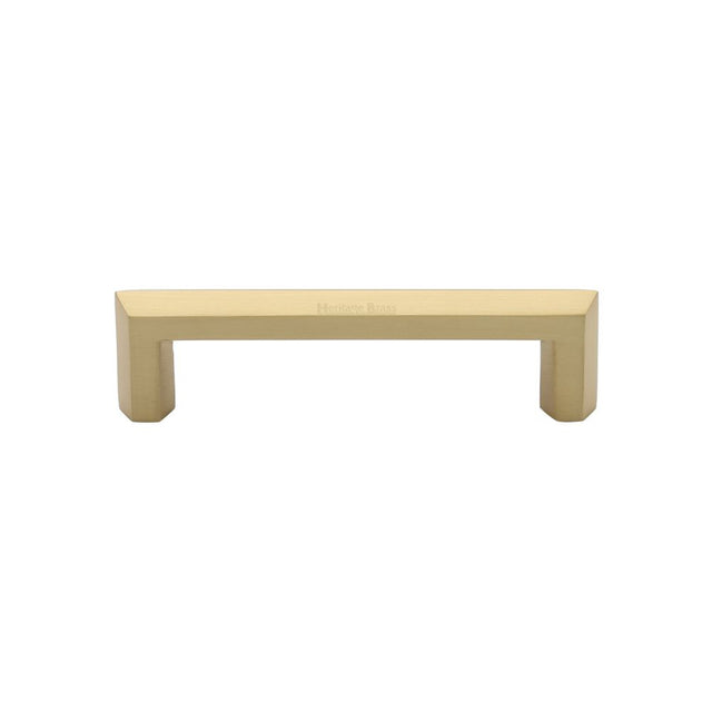 This is an image of a Heritage Brass - Cabinet Pull Hex Profile Design 102mm CTC Satin Brass Finish, c4473-102-sb that is available to order from T.H Wiggans Ironmongery in Kendal.
