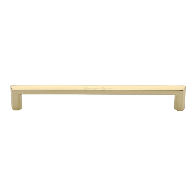 This is an image of a Heritage Brass - Cabinet Pull Hex Profile Design 203mm CTC Polished Brass Finish, c4473-203-pb that is available to order from T.H Wiggans Ironmongery in Kendal.