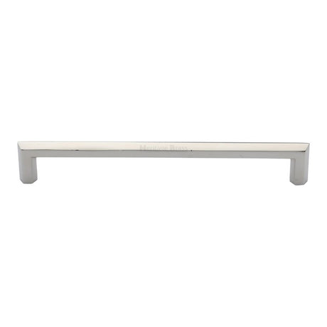 This is an image of a Heritage Brass - Cabinet Pull Hex Profile Design 203mm CTC Polished Nickel Finish, c4473-203-pnf that is available to order from T.H Wiggans Ironmongery in Kendal.