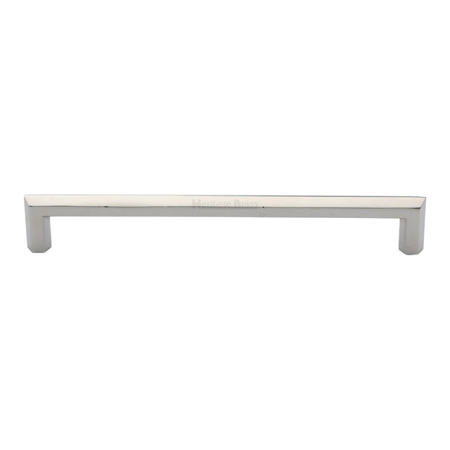 This is an image of a Heritage Brass - Cabinet Pull Hex Profile Design 203mm CTC Polished Nickel Finish, c4473-203-pnf that is available to order from T.H Wiggans Ironmongery in Kendal.