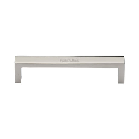 This is an image of a Heritage Brass - Cabinet Pull Wide Metro Design 128mm CTC Polished Nickel Finish, c4520-128-pnf that is available to order from T.H Wiggans Ironmongery in Kendal.