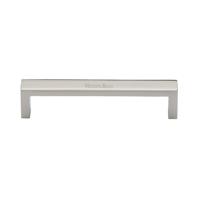 This is an image of a Heritage Brass - Cabinet Pull Wide Metro Design 128mm CTC Polished Nickel Finish, c4520-128-pnf that is available to order from T.H Wiggans Ironmongery in Kendal.