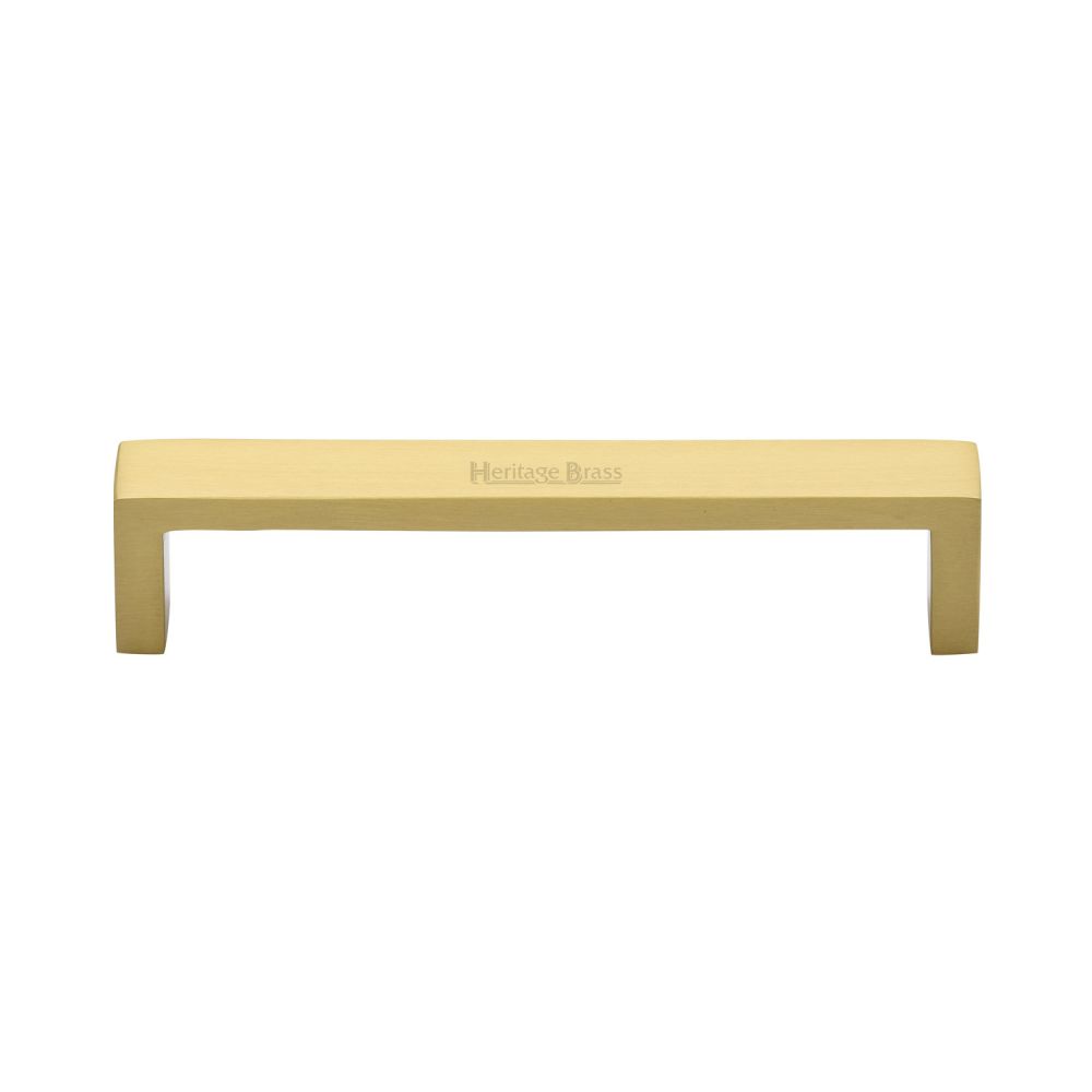This is an image of a Heritage Brass - Cabinet Pull Wide Metro Design 128mm CTC Satin Brass Finish, c4520-128-sb that is available to order from T.H Wiggans Ironmongery in Kendal.