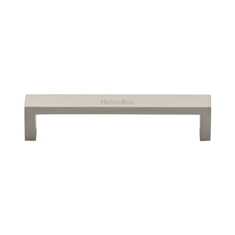 This is an image of a Heritage Brass - Cabinet Pull Wide Metro Design 128mm CTC Satin Nickel Finish, c4520-128-sn that is available to order from T.H Wiggans Ironmongery in Kendal.