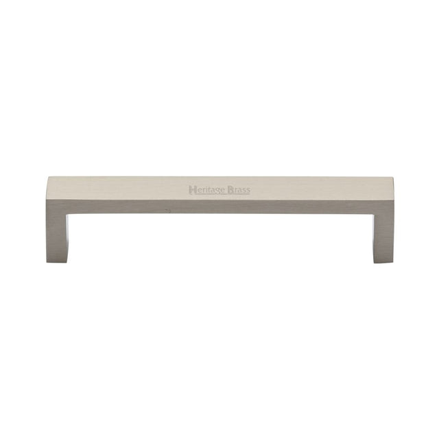 This is an image of a Heritage Brass - Cabinet Pull Wide Metro Design 128mm CTC Satin Nickel Finish, c4520-128-sn that is available to order from T.H Wiggans Ironmongery in Kendal.