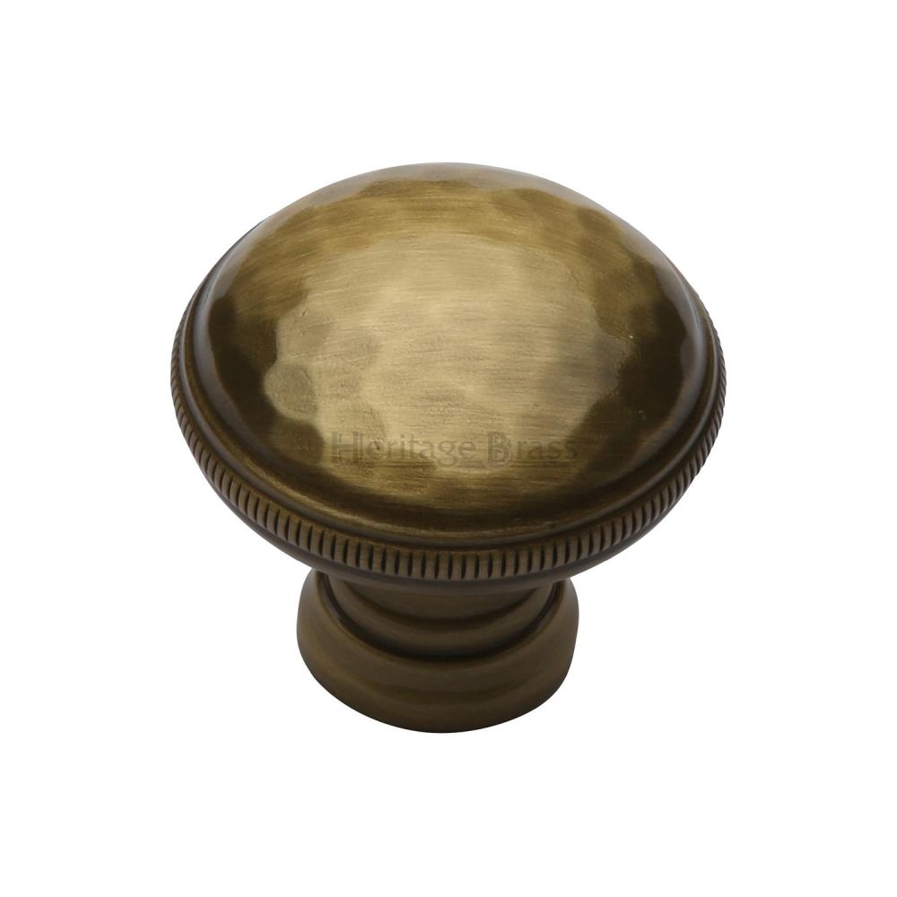 This is an image of a Heritage Brass - Cabinet Knob Diamond Cut Design 32mm Antique Brass Finish, c4545-at that is available to order from T.H Wiggans Ironmongery in Kendal.