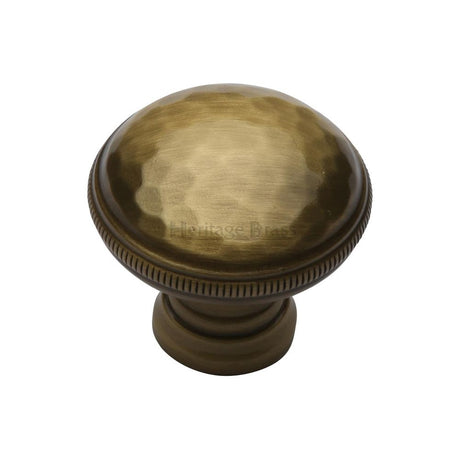This is an image of a Heritage Brass - Cabinet Knob Diamond Cut Design 32mm Antique Brass Finish, c4545-at that is available to order from T.H Wiggans Ironmongery in Kendal.