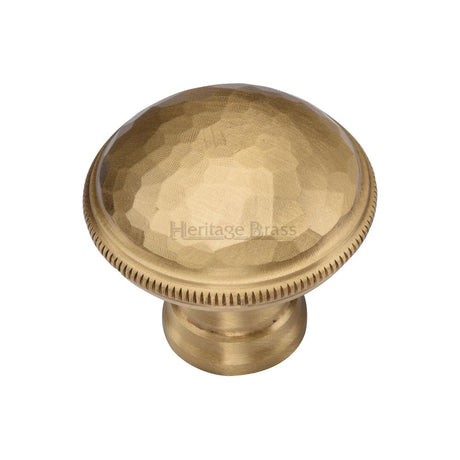 This is an image of a Heritage Brass - Cabinet Knob Diamond Cut Design 32mm Satin Brass Finish, c4545-sb that is available to order from T.H Wiggans Ironmongery in Kendal.