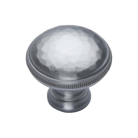 This is an image of a Heritage Brass - Cabinet Knob Diamond Cut Design 32mm Satin Chrome Finish, c4545-sc that is available to order from T.H Wiggans Ironmongery in Kendal.