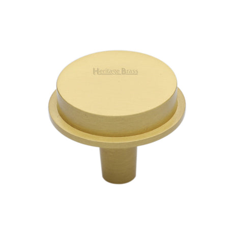 This is an image of a Heritage Brass - Flat Round Knob Design 32 mm Satin Brass finish, c4592-32-sb that is available to order from T.H Wiggans Ironmongery in Kendal.