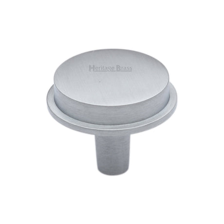 This is an image of a Heritage Brass - Flat Round Knob Design 32 mm Satin Chrome finish, c4592-32-sc that is available to order from T.H Wiggans Ironmongery in Kendal.