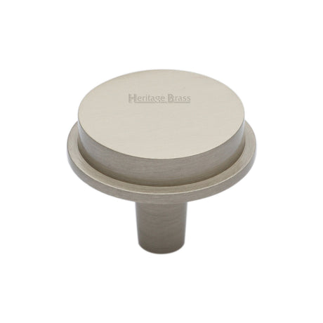 This is an image of a Heritage Brass - Flat Round Knob Design 32 mm Satin Nickel finish, c4592-32-sn that is available to order from T.H Wiggans Ironmongery in Kendal.