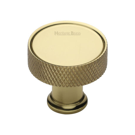 This is an image of a Heritage Brass - Cabinet Knob Florence Knurled Design 32mm Polished Brass Finish, c4648-32-pb that is available to order from T.H Wiggans Ironmongery in Kendal.