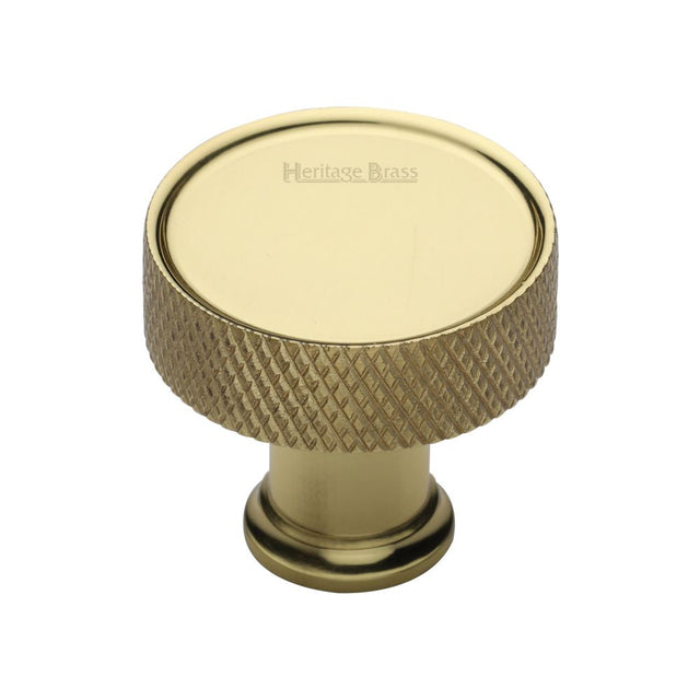 This is an image of a Heritage Brass - Cabinet Knob Florence Knurled Design 32mm Polished Brass Finish, c4648-32-pb that is available to order from T.H Wiggans Ironmongery in Kendal.