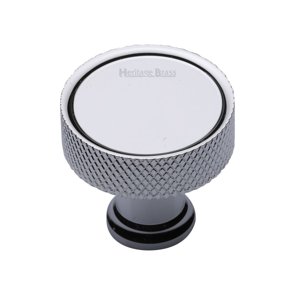 This is an image of a Heritage Brass - Cabinet Knob Florence Knurled Design 32mm Polished Chrome Finish, c4648-32-pc that is available to order from T.H Wiggans Ironmongery in Kendal.