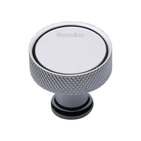 This is an image of a Heritage Brass - Cabinet Knob Florence Knurled Design 32mm Polished Chrome Finish, c4648-32-pc that is available to order from T.H Wiggans Ironmongery in Kendal.