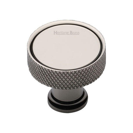 This is an image of a Heritage Brass - Cabinet Knob Florence Knurled Design 32mm Polished Nickel Finish, c4648-32-pnf that is available to order from T.H Wiggans Ironmongery in Kendal.