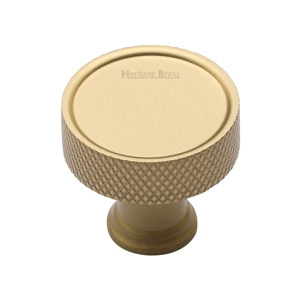 This is an image of a Heritage Brass - Cabinet Knob Florence Knurled Design 32mm Satin Brass Finish, c4648-32-sb that is available to order from T.H Wiggans Ironmongery in Kendal.