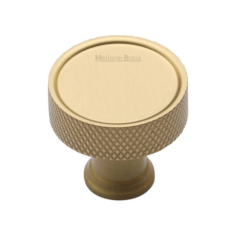 This is an image of a Heritage Brass - Cabinet Knob Florence Knurled Design 32mm Satin Brass Finish, c4648-32-sb that is available to order from T.H Wiggans Ironmongery in Kendal.