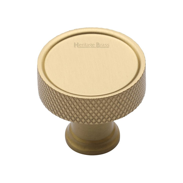 This is an image of a Heritage Brass - Cabinet Knob Florence Knurled Design 32mm Satin Brass Finish, c4648-32-sb that is available to order from T.H Wiggans Ironmongery in Kendal.