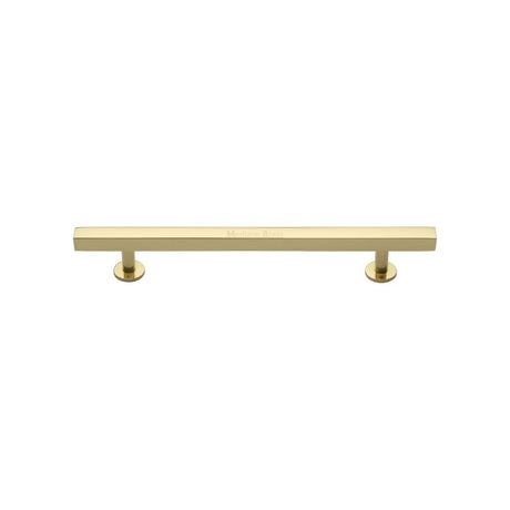 This is an image of a Heritage Brass - Cabinet Pull Square Design 128mm CTC Polished Brass Finish, c4760-128-pb that is available to order from T.H Wiggans Ironmongery in Kendal.
