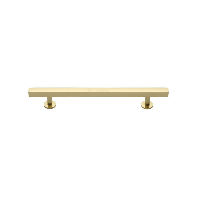 This is an image of a Heritage Brass - Cabinet Pull Square Design 128mm CTC Polished Brass Finish, c4760-128-pb that is available to order from T.H Wiggans Ironmongery in Kendal.
