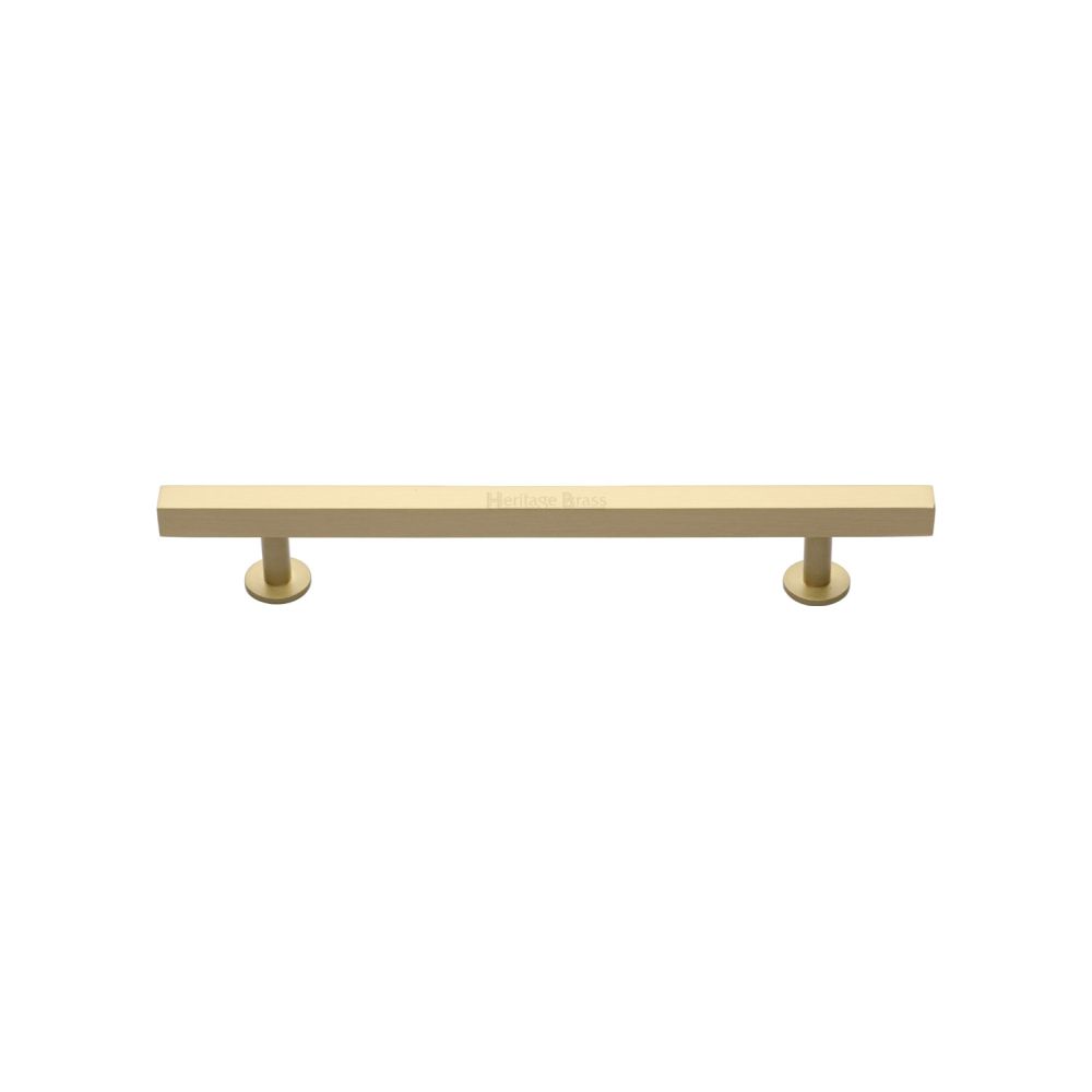 This is an image of a Heritage Brass - Cabinet Pull Square Design 128mm CTC Satin Brass Finish, c4760-128-sb that is available to order from T.H Wiggans Ironmongery in Kendal.