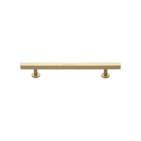 This is an image of a Heritage Brass - Cabinet Pull Square Design 128mm CTC Satin Brass Finish, c4760-128-sb that is available to order from T.H Wiggans Ironmongery in Kendal.
