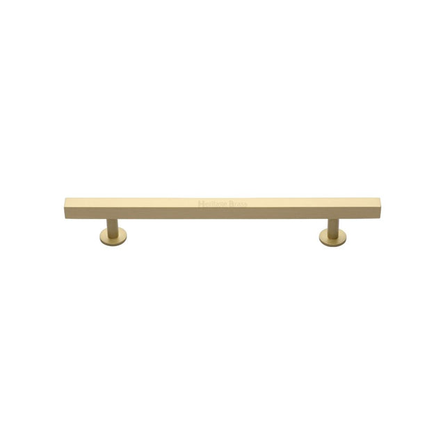 This is an image of a Heritage Brass - Cabinet Pull Square Design 128mm CTC Satin Brass Finish, c4760-128-sb that is available to order from T.H Wiggans Ironmongery in Kendal.