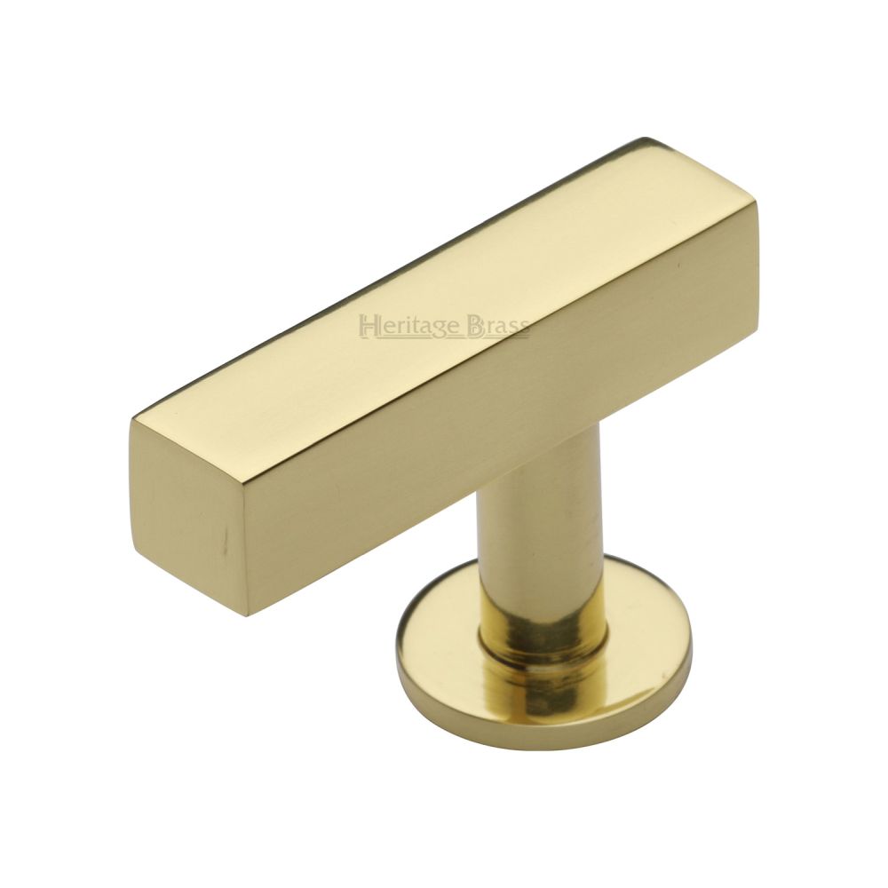 This is an image of a Heritage Brass - Cabinet Knob Offset Square Design 44mm Polished Brass Finish, c4760-44-pb that is available to order from T.H Wiggans Ironmongery in Kendal.