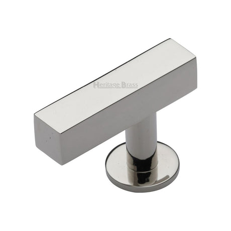This is an image of a Heritage Brass - Cabinet Knob Offset Square Design 44mm Polished Nickel Finish, c4760-44-pnf that is available to order from T.H Wiggans Ironmongery in Kendal.