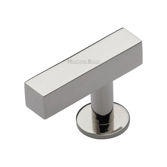 This is an image of a Heritage Brass - Cabinet Knob Offset Square Design 44mm Polished Nickel Finish, c4760-44-pnf that is available to order from T.H Wiggans Ironmongery in Kendal.