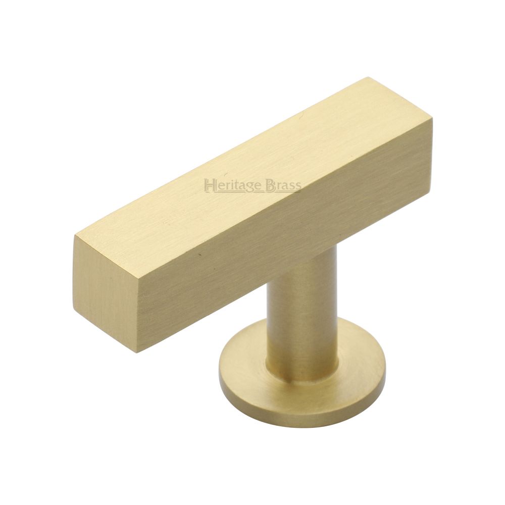This is an image of a Heritage Brass - Cabinet Knob Offset Square Design 44mm Satin Brass Finish, c4760-44-sb that is available to order from T.H Wiggans Ironmongery in Kendal.