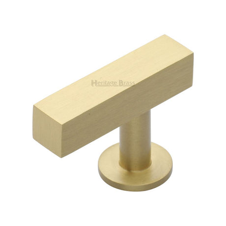 This is an image of a Heritage Brass - Cabinet Knob Offset Square Design 44mm Satin Brass Finish, c4760-44-sb that is available to order from T.H Wiggans Ironmongery in Kendal.
