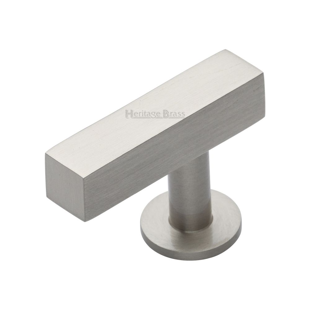 This is an image of a Heritage Brass - Cabinet Knob Offset Square Design 44mm Satin Nickel Finish, c4760-44-sn that is available to order from T.H Wiggans Ironmongery in Kendal.