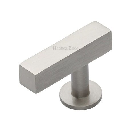 This is an image of a Heritage Brass - Cabinet Knob Offset Square Design 44mm Satin Nickel Finish, c4760-44-sn that is available to order from T.H Wiggans Ironmongery in Kendal.