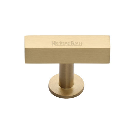 This is an image of a Heritage Brass - Cabinet Knob Symmetrical Square Design 44mm Satin Brass Finish, c4765-sb that is available to order from T.H Wiggans Ironmongery in Kendal.