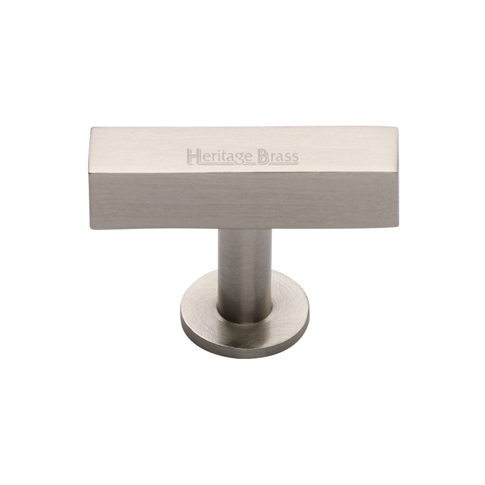 This is an image of a Heritage Brass - Cabinet Knob Symmetrical Square Design 44mm Satin Nickel Finish, c4765-sn that is available to order from T.H Wiggans Ironmongery in Kendal.