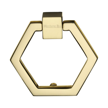 This is an image of a Heritage Brass - Cabinet Drop Pull Hexagon Design 51mm Polished Brass Finish, c6334-pb that is available to order from T.H Wiggans Ironmongery in Kendal.