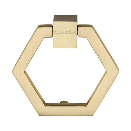 This is an image of a Heritage Brass - Cabinet Drop Pull Hexagon Design 51mm Satin Brass Finish, c6334-sb that is available to order from T.H Wiggans Ironmongery in Kendal.