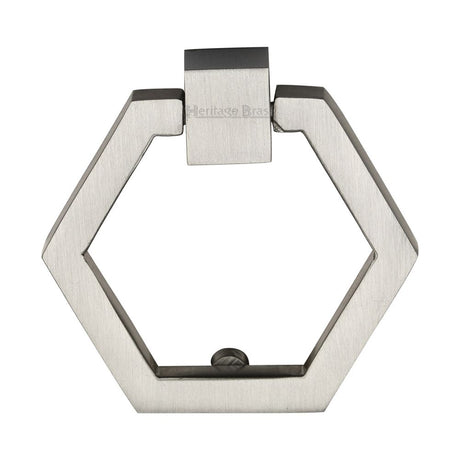 This is an image of a Heritage Brass - Cabinet Drop Pull Hexagon Design 51mm Satin Nickel Finish, c6334-sn that is available to order from T.H Wiggans Ironmongery in Kendal.