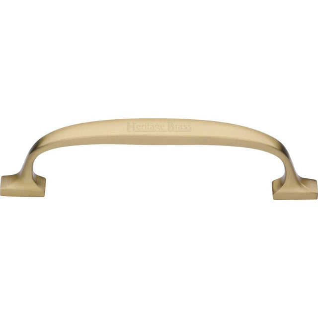 This is an image of a Heritage Brass - Cabinet Pull Durham Design 128mm CTC Satin Brass Finish, c7213-128-sb that is available to order from T.H Wiggans Ironmongery in Kendal.